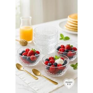 Arcoroc France Diamond Point Starburst Glass Bowls Set of 6 Vintage